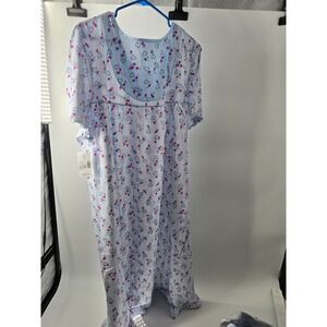 Fashion Bug Women 3X Blue Floral Heart Lace Trim Maxi Nightgown Sleepwear 426500